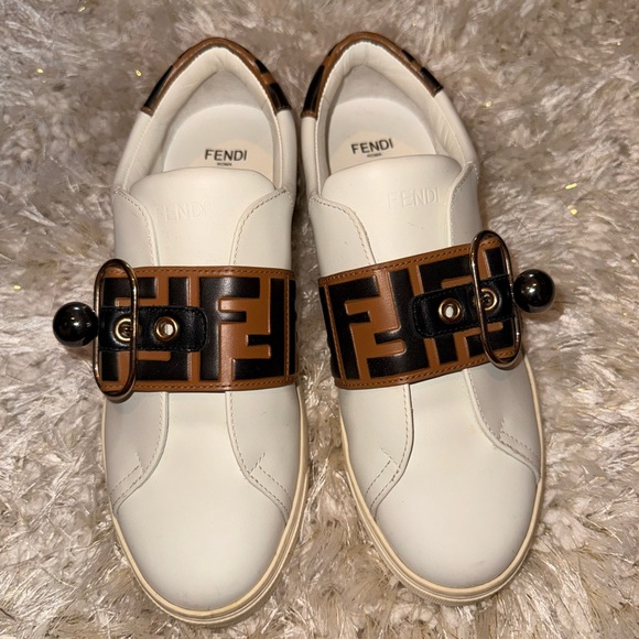 Fendi White and Brown Sneakers - Picture 1 of 3